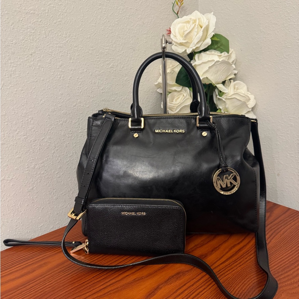 Michael Kors Black Satchel and Wallet